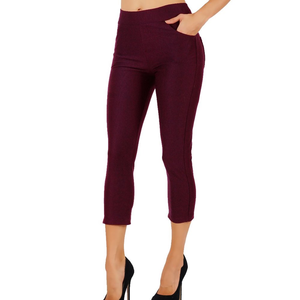 3pcs Set Pull-Up Capri Pants Mid Rise Ponte Knit Casual Office School Unifor